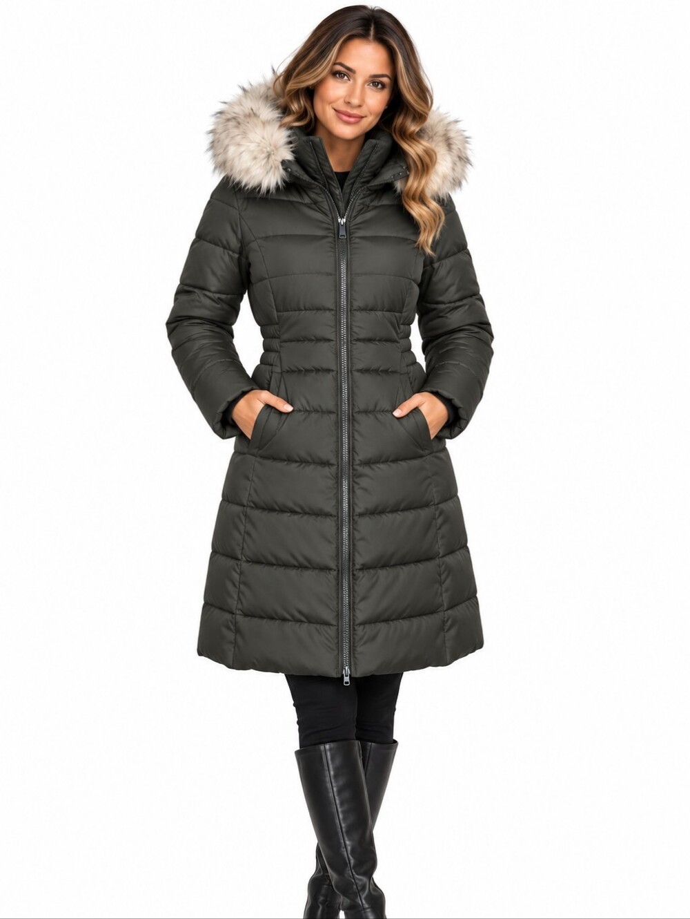 Banana Republic Women S Long Puffer Coat Faux Fur Hood Water Resistant NWT Olive